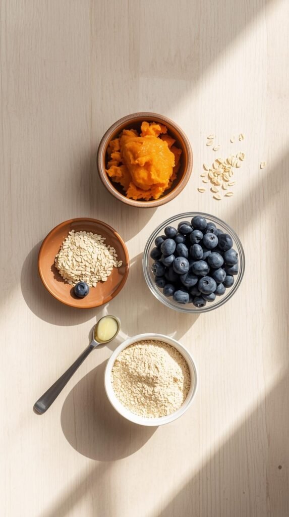 Ingredients for Homemade Sweet Potato Blueberry Chews for Dogs